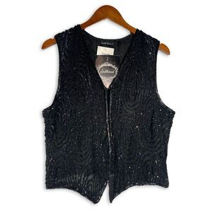 Vintage Black Sequin Vest Spell Bound Cropped Retro 80s 90s NOS NWT Size M